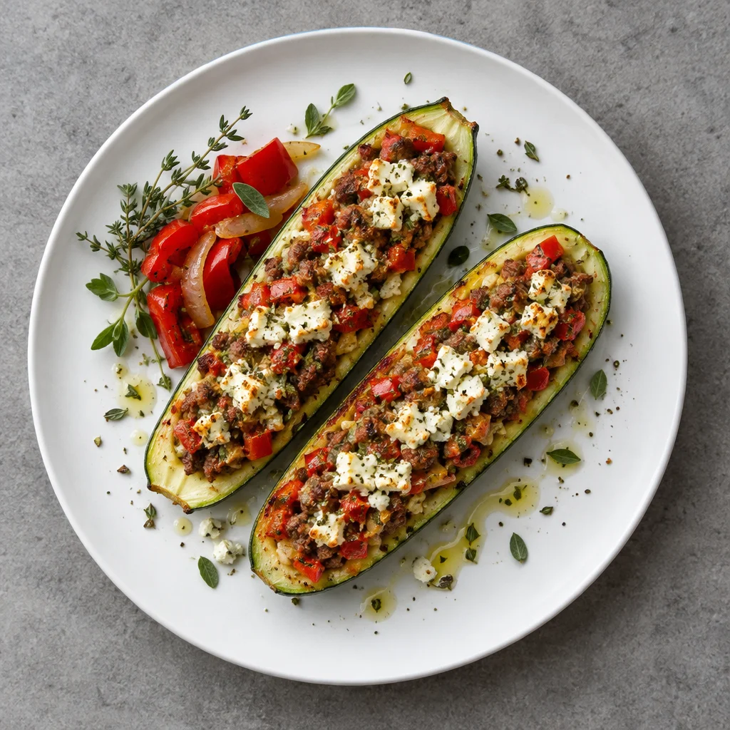 Gefüllte Zucchini mit Rinderhack und Feta