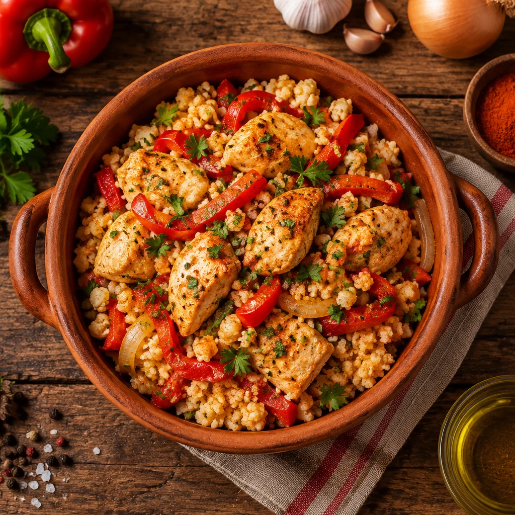Blumenkohl-Reis-Pfanne mit Hähnchenbrust und Paprika