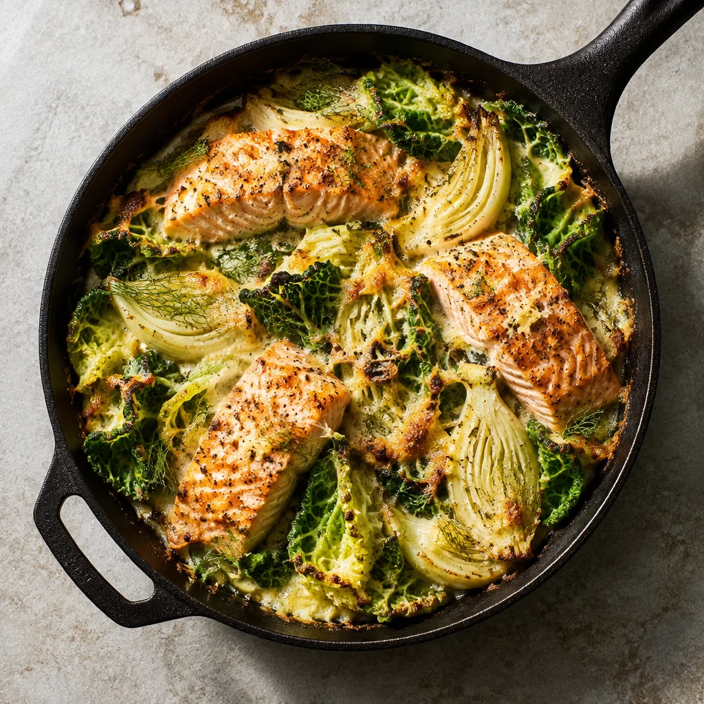 Wirsing-Fenchel-Gratin mit Lachs