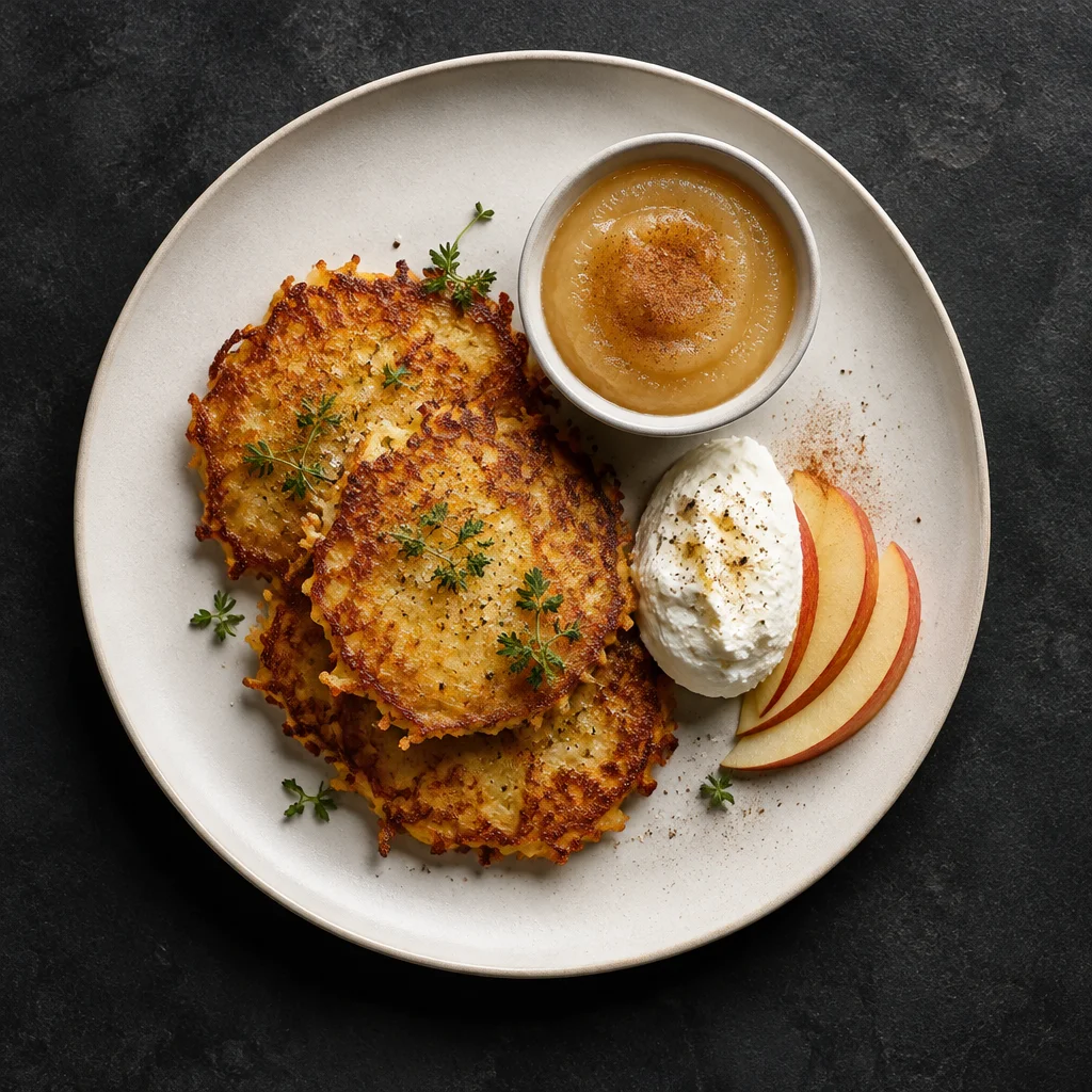 Kartoffelpuffer mit Apfelmus und Quark