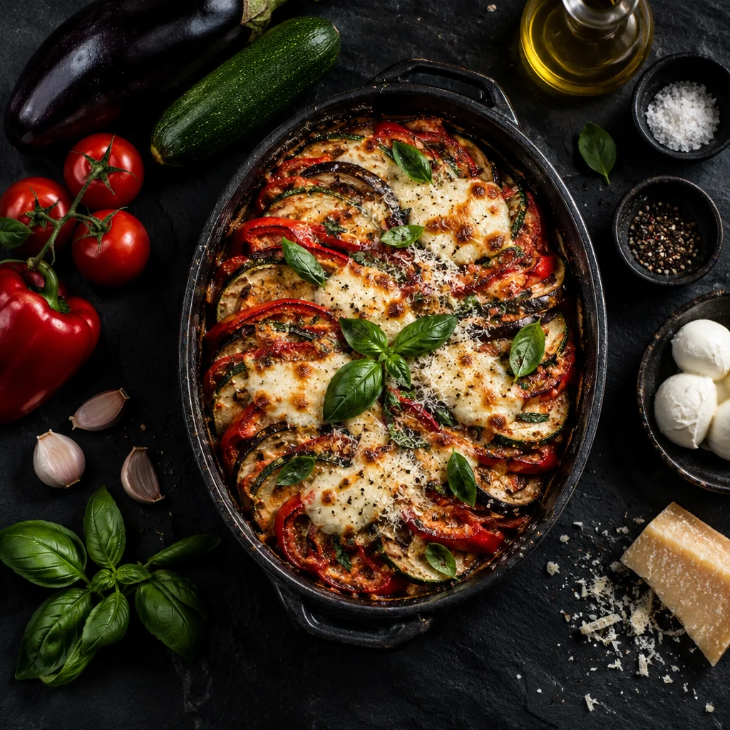 Gemüsegratin mit Zucchini, Aubergine und Tomaten