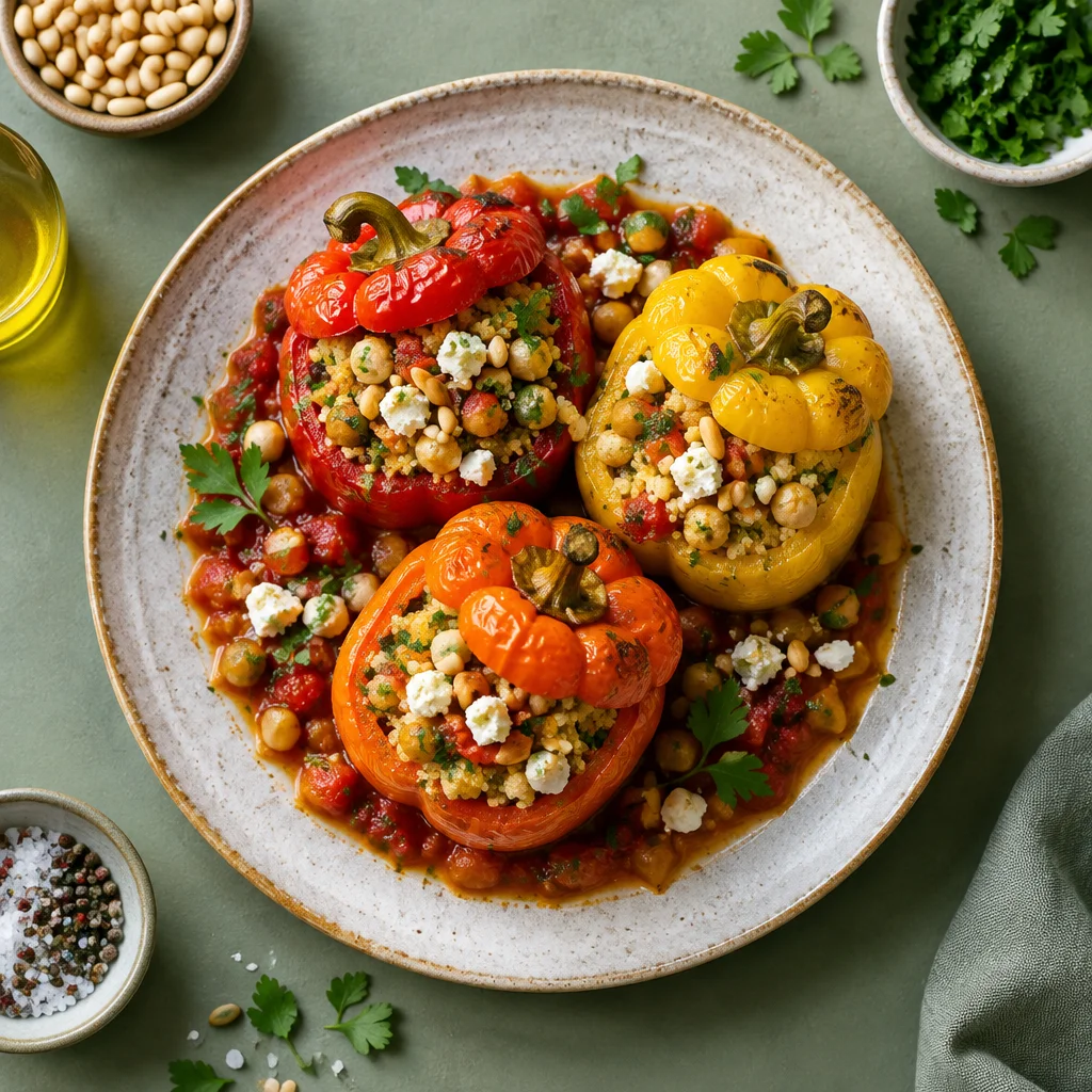 Gefüllte Paprika mit Hirse, Kichererbsen und Feta