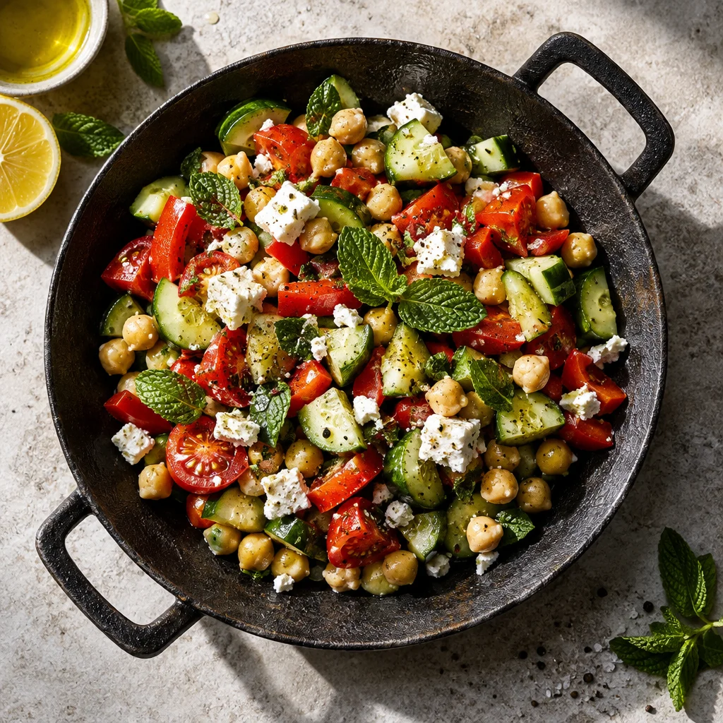 Kichererbsen-Gurken-Salat mit Feta und Minze