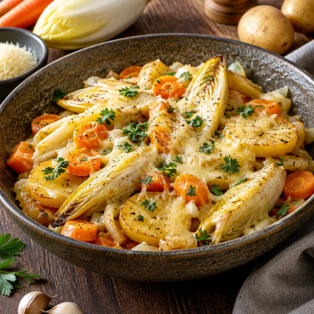 Kartoffel-Chicorée-Pfanne mit Bergkäse