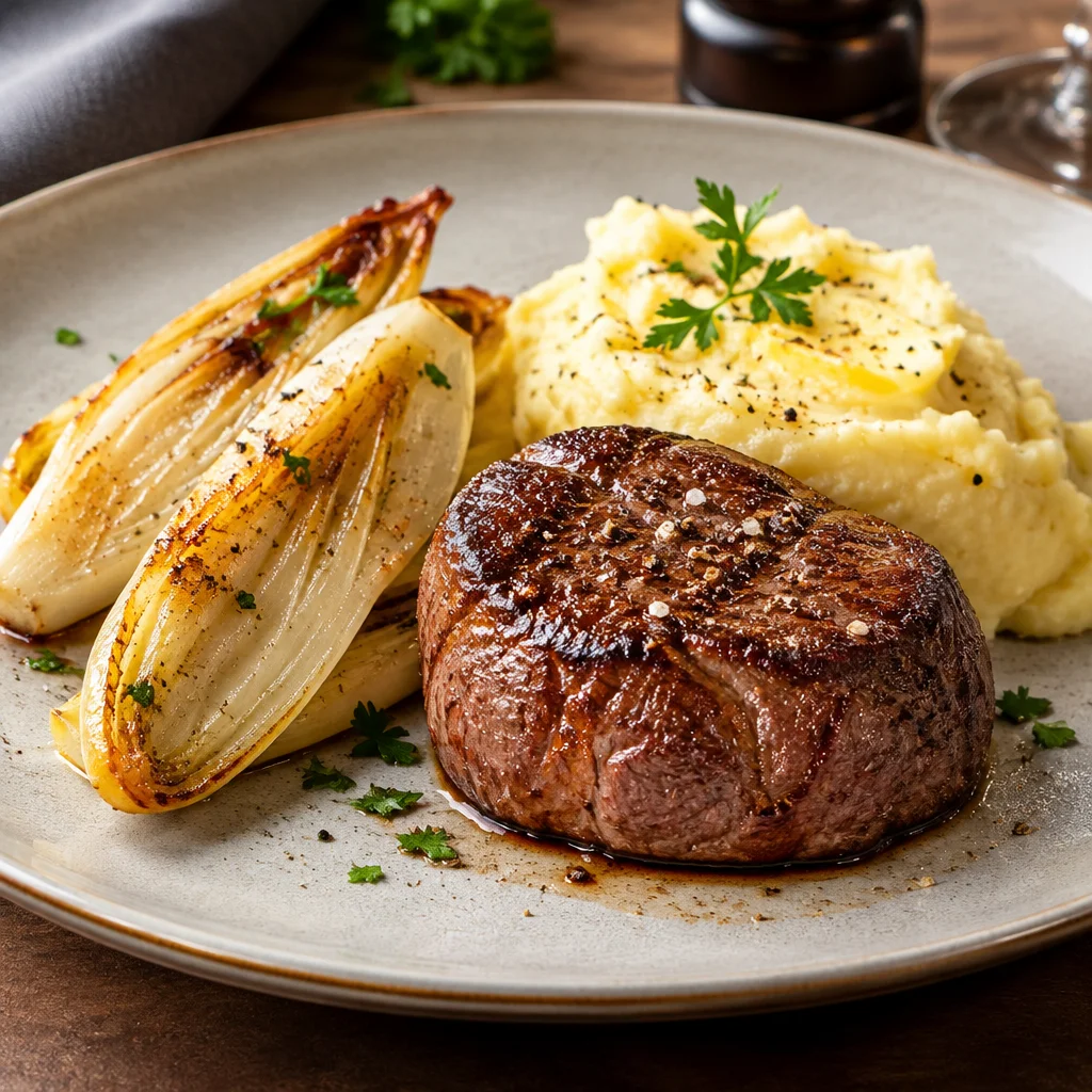 Rinderfilet mit Chicorée und Kartoffelstampf